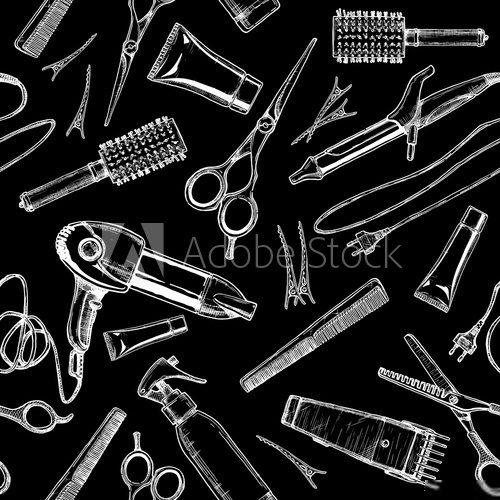 Pattern with hairdressers tools. Fototapety do Salonu Fryzjerskiego Fototapeta