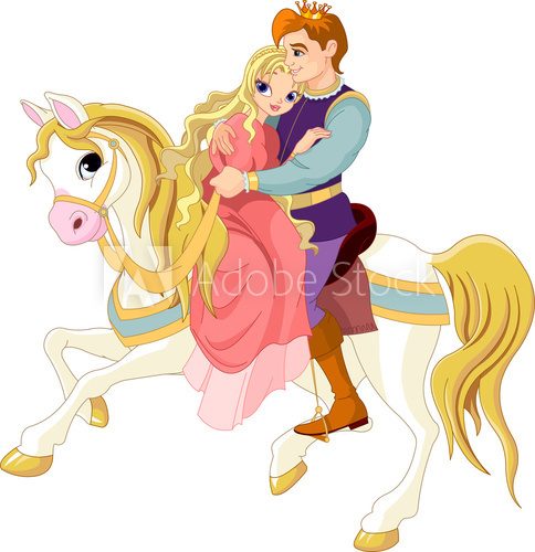 Książę na białym koniu ze swoja księżniczką Plakaty do Pokoju dziecka Plakat