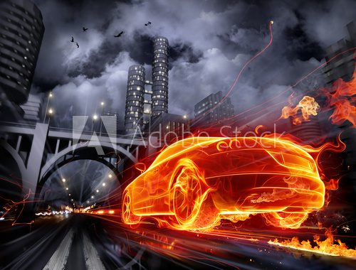 Samochód w ogniu – wielkomiejska abstrakcja
 Fototapety do Biura Fototapeta