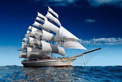Samotny statek – biały żagiel na oceanie finansjery Obrazy do Biura Obraz