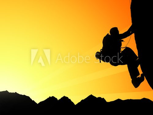 Silhouette of climbing young adult at the top of summit Plakaty dla Nastolatka Plakat