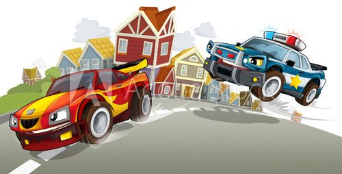 Wyścigi samochodów na przedmieściach miasta Fototapety do Pokoju Dziecka Fototapeta