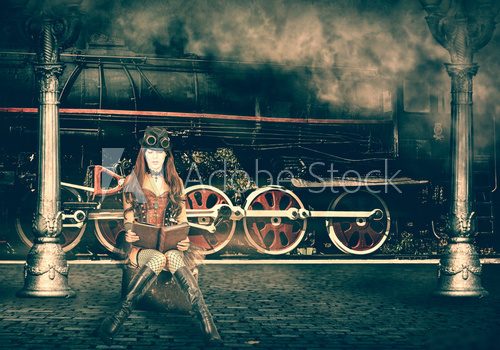 Steampunkowa podróż w czasie Industrialne Fototapeta