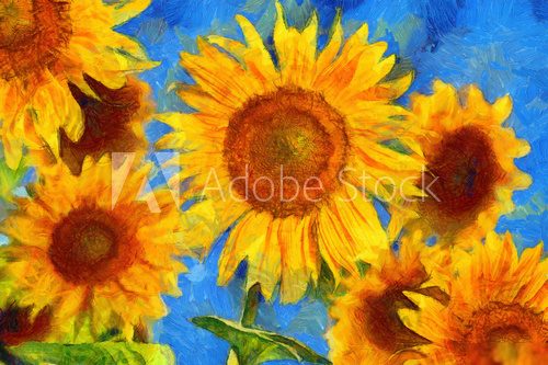 Sunflowers.Van Gogh style imitation. Digital painting. Van Gogh Obraz