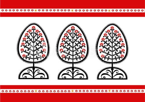 Symboliczne drzewa życia w ludowym stylu na bieli Folklor Fototapeta