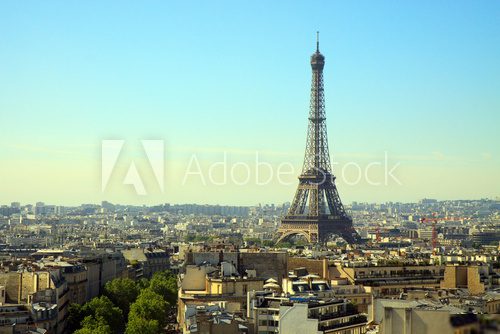 The Eiffel Tower, Paris, France, with the skyline of Paris Fototapety Wieża Eiffla Fototapeta