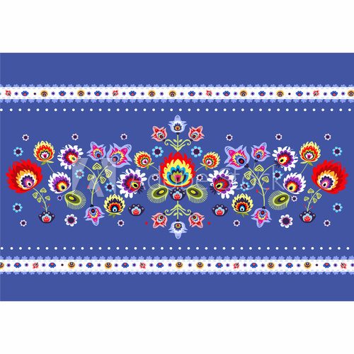 Tradycyjny ludowy wzór kwiatowy na niebieskim tle Folklor Fototapeta