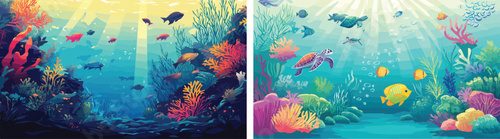 Underwater world coral reef ocean floor marine life sea turtle fish colorful seascape aquatic background vibrant ecosystem diverse species beautiful scenery nature exploration tranquil environment Fototapety do Pokoju Dziecka Fototapeta