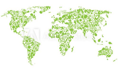 World map of eco icons  Mapa Świata Fototapeta