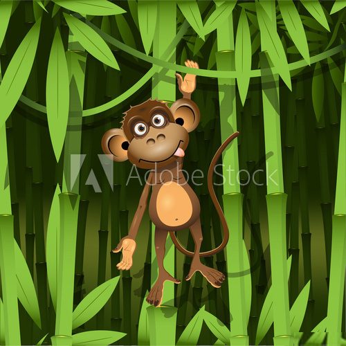 zabawna małpka wisząca na lianie Fototapety do Pokoju Dziecka Fototapeta