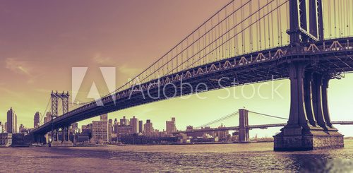 Zachodzące słońce za Manhattanem  Fototapety Mosty Fototapeta