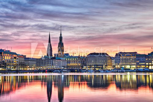 Zachodzący Hamburg: odbicie w lustrze Łaby
 Fototapety Miasta Fototapeta