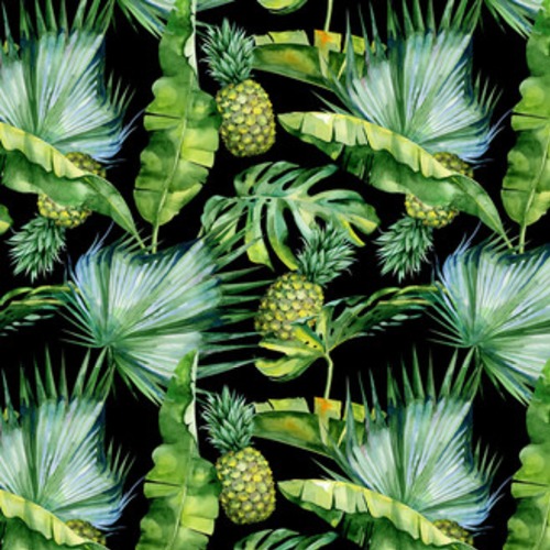 akwarela ilustracja tropikalnych liści i ananasa, Tapety Do jadalni Tapeta
