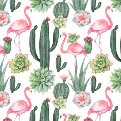 Akwarela różowego flaminga, kaktusów i sukulentów Tapety Do salonu Tapeta