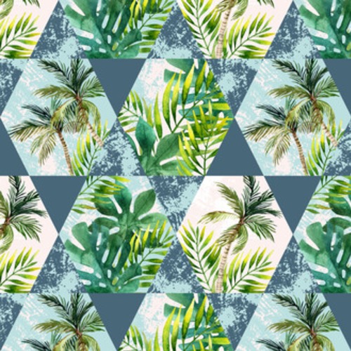 Akwarela tropikalnych liści i palm w geometrycznych Tapety Abstrakcja Tapeta