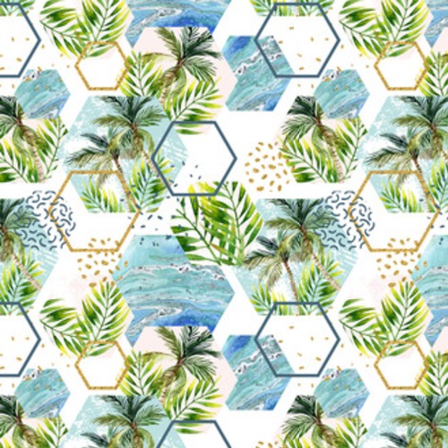 Akwarela tropikalnych liści i palm w geometrycznych Tapety Natura Tapeta