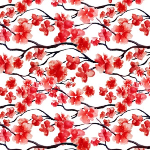 Japoński wiśni gałąź wiosna kwiat, akwarela czerwony Styl Orientalny Tapeta