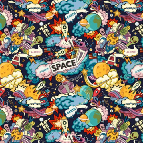 Kosmos Kreskówka . z kreskówkowymi rakietami Styl Futurystyczny Tapeta