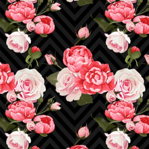Kwiatowa tekstura piwonii i róż na ciemnym szewronie Tapety Kwiaty Tapeta