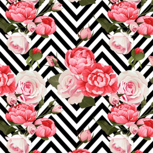 Kwiatowa tekstura piwonii i róż na czarno-białym Tapety Kwiaty Tapeta