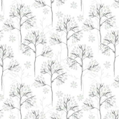 Kwiecisty z drzewami na bielu. Monochromatyczna Styl Skandynawski Tapeta