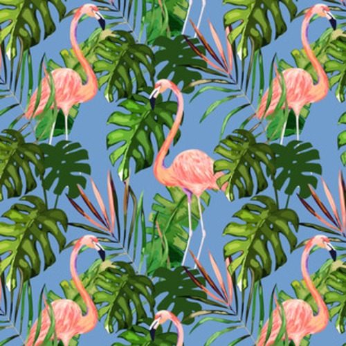 Lato z flamingiem, liśćmi palmowymi. Tropikalna Tapety Zwierzęta Tapeta