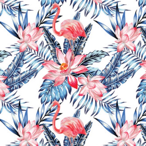 różowy flaming i niebieskie liście palmowe Tapety Zwierzęta Tapeta