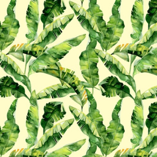 Seamless watercolor illustration of tropical leaves, dense jungle. Pattern with tropic summertime motif may be used as background texture, wrapping paper, textile,wallpaper design. Banana palm leaves Tapety Natura Tapeta