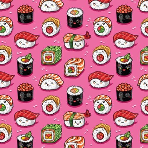 Sushi i sashimi w stylu kawaii. ilustracja Styl Orientalny Tapeta