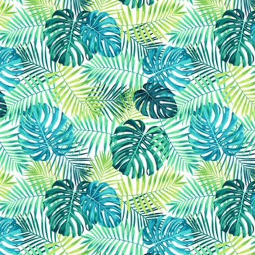 Wzór liści tropikalnych z zieloną / niebieską palmą i Tapety Natura Tapeta