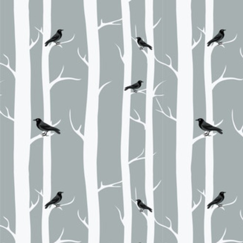 Zimowe drzewa z czarnymi krukami. . ilustracja na Styl Skandynawski Tapeta