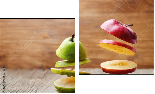 flying slices of fruit: apple, pear - Obraz dwuczęściowy, Dyptyk