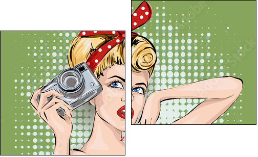 Pin-up sexy woman with camera taking pictures - Obraz dwuczęściowy, Dyptyk