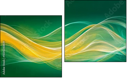 Abstract green and yellow flowing wave design - Obraz dwuczęściowy, Dyptyk