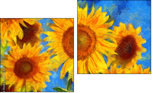 Sunflowers.Van Gogh style imitation. Digital painting. - Obraz dwuczęściowy, Dyptyk