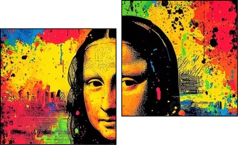 The Mona Lisa transformed with bold, colorful brush strokes. - Obraz dwuczęściowy, Dyptyk