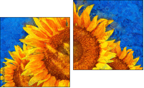 Sunflowers.Van Gogh style imitation. Digital imitation of post impressionism oil painting. - Obraz dwuczęściowy, Dyptyk