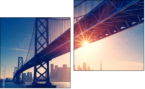 San Francisco skyline retro view. America spirit - California theme. USA background. - Obraz dwuczęściowy, Dyptyk