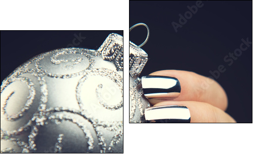 Christmas nail art manicure idea. Winter holiday bright manicure design - Obraz dwuczęściowy, Dyptyk