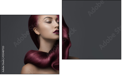 woman with beautiful dark pink hair - Obraz dwuczęściowy, Dyptyk