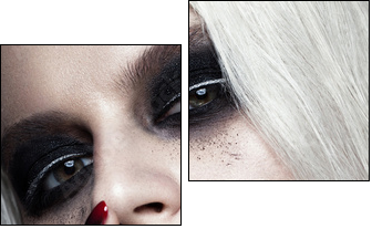Beautiful blond girl with dark smokey makeup and art manicure design nails. beauty face. Photos shot in studio - Obraz dwuczęściowy, Dyptyk