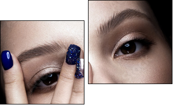 Beautiful girl with art make-up, dark glitter lips design and manicured nails. beauty face. Photos shot in studio - Obraz dwuczęściowy, Dyptyk