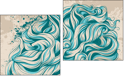 face girl with long hair, beautiful hairstyle with blue curls - Obraz dwuczęściowy, Dyptyk