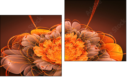 Space exotic flower. 3D surreal illustration. Sacred geometry. Mysterious psychedelic relaxation pattern. Fractal abstract texture. Digital artwork graphic astrology magic - Obraz dwuczęściowy, Dyptyk