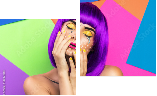 Model in creative image with pop art makeup - Obraz dwuczęściowy, Dyptyk