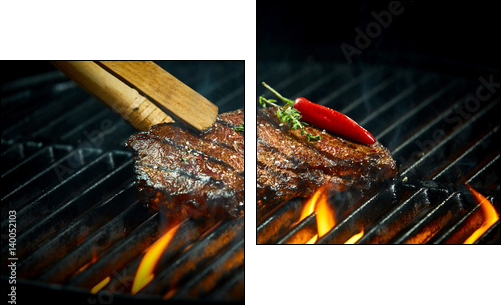 Hot spicy rump steak on a summer barbecue - Obraz dwuczęściowy, Dyptyk