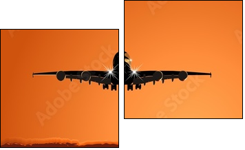 Airliner landing at skyline  - Obraz dwuczęściowy, Dyptyk