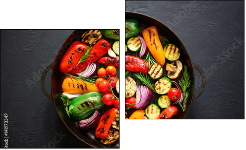 Grilled vegetables in a pan - Obraz dwuczęściowy, Dyptyk