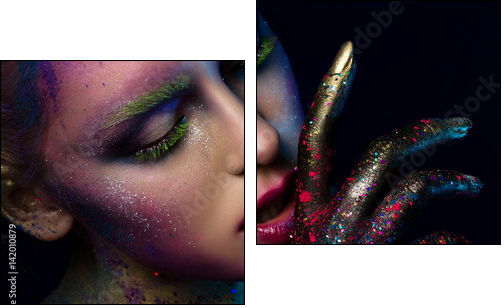 Portrait of young beautiful woman with modern fashion makeup - Obraz dwuczęściowy, Dyptyk