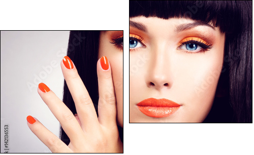 portrait of a woman with red nails and glamour makeup - Obraz dwuczęściowy, Dyptyk